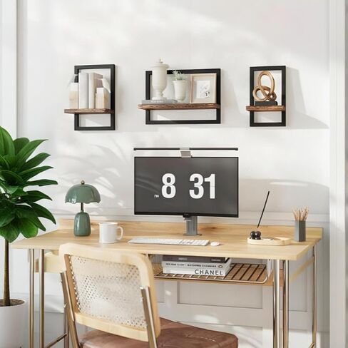 أرفف عائمة للجدار، 4 قطع أرفف تخزين مزخرفة على شكل رف عائم ريفي مع إطار، أرفف عائمة معلقة على الحائط لغرفة المعيشة، تخزين المطبخ in Kuwait