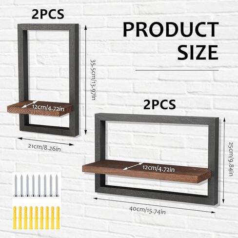 أرفف عائمة للجدار، 4 قطع أرفف تخزين مزخرفة على شكل رف عائم ريفي مع إطار، أرفف عائمة معلقة على الحائط لغرفة المعيشة، تخزين المطبخ in Kuwait