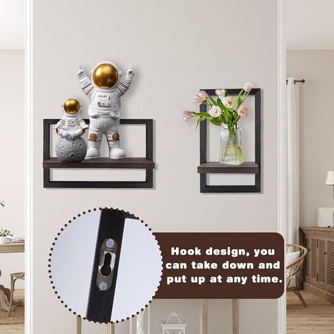 أرفف عائمة للجدار، 4 قطع أرفف تخزين مزخرفة على شكل رف عائم ريفي مع إطار، أرفف عائمة معلقة على الحائط لغرفة المعيشة، تخزين المطبخ in Kuwait