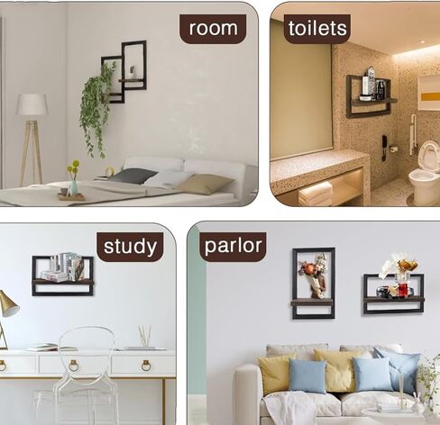 أرفف عائمة للجدار، 4 قطع أرفف تخزين مزخرفة على شكل رف عائم ريفي مع إطار، أرفف عائمة معلقة على الحائط لغرفة المعيشة، تخزين المطبخ in Kuwait