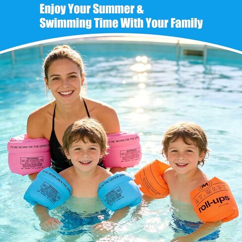 عوامات الذراع للأطفال من عمر 6 إلى 12 عامًا، عوامات السباحة للأطفال الصغار، أربطة ذراع السباحة القابلة للنفخ، أكمام عائمة، حلقات ذراع سميكة من مادة PVC للبالغين (6 عبوات) in Kuwait
