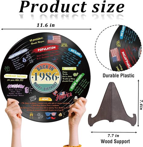 Holkcog الفينيل سجل 1986 زخرفة عيد ميلاد، خمر مرة أخرى في عام 1986 ملصق حفلة عيد ميلاد مع حامل، 40 سنة لوازم الحفلات للرجال والنساء، هدايا لم شمل فئة الذكرى الأربعين in Kuwait