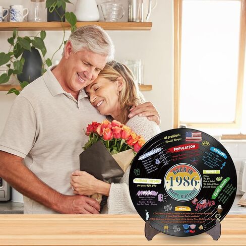 Holkcog الفينيل سجل 1986 زخرفة عيد ميلاد، خمر مرة أخرى في عام 1986 ملصق حفلة عيد ميلاد مع حامل، 40 سنة لوازم الحفلات للرجال والنساء، هدايا لم شمل فئة الذكرى الأربعين in Kuwait