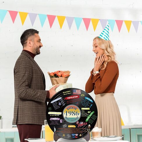 Holkcog الفينيل سجل 1986 زخرفة عيد ميلاد، خمر مرة أخرى في عام 1986 ملصق حفلة عيد ميلاد مع حامل، 40 سنة لوازم الحفلات للرجال والنساء، هدايا لم شمل فئة الذكرى الأربعين in Kuwait