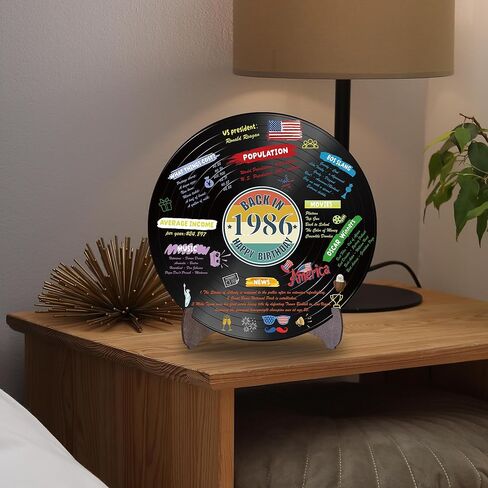 Holkcog الفينيل سجل 1986 زخرفة عيد ميلاد، خمر مرة أخرى في عام 1986 ملصق حفلة عيد ميلاد مع حامل، 40 سنة لوازم الحفلات للرجال والنساء، هدايا لم شمل فئة الذكرى الأربعين in Kuwait