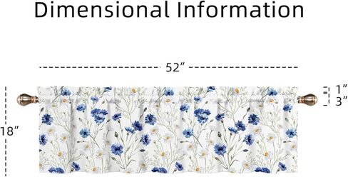 Floral Valances for Kitchen, Blue White Watercolor Flowers Small Window Curtain Valance 52x18 inches for Living Room Bedroom Bathroom Botanical Plants Fabric Window Treatments 1Panel in Saudi Arabia