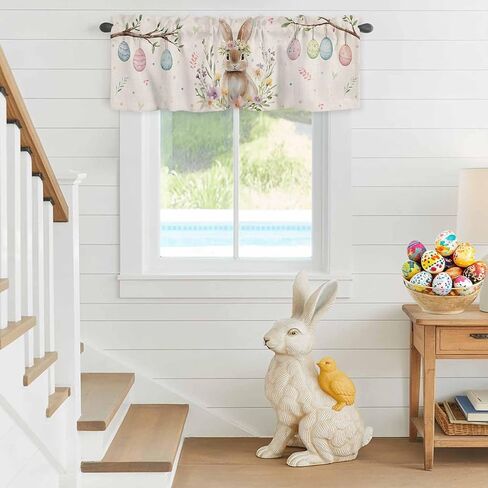 ALAGEO Easter Valances for Window Bunny Spring Flowers Kitchen Curtain Valances Rod Pocket Easter Eggs Window Treatment Short Topper Curtains for Home Spring Party Decoration, 54x18in in Saudi Arabia