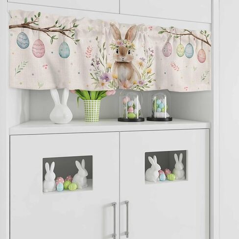 ALAGEO Easter Valances for Window Bunny Spring Flowers Kitchen Curtain Valances Rod Pocket Easter Eggs Window Treatment Short Topper Curtains for Home Spring Party Decoration, 54x18in in Saudi Arabia