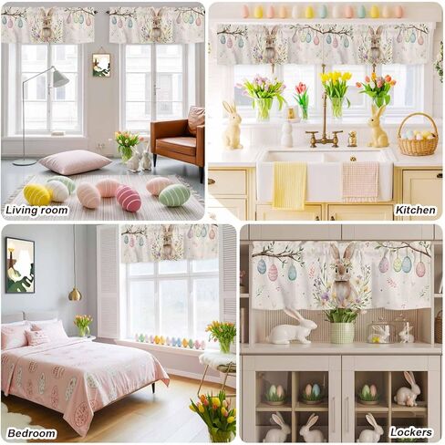 ALAGEO Easter Valances for Window Bunny Spring Flowers Kitchen Curtain Valances Rod Pocket Easter Eggs Window Treatment Short Topper Curtains for Home Spring Party Decoration, 54x18in in Saudi Arabia