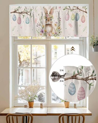 ALAGEO Easter Valances for Window Bunny Spring Flowers Kitchen Curtain Valances Rod Pocket Easter Eggs Window Treatment Short Topper Curtains for Home Spring Party Decoration, 54x18in in Saudi Arabia