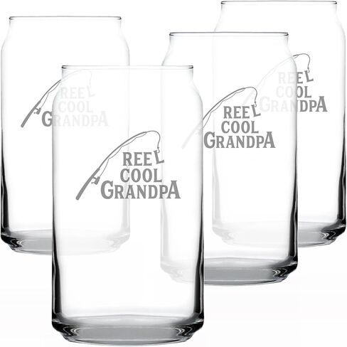 Reel Cool Grandpa - Beer Can Pint Glass - Funny Fishing Gifts for Fisherman Grandfather - Fun Fish 16 oz Cups in Saudi Arabia