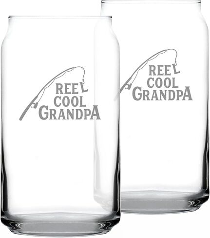 Reel Cool Grandpa - Beer Can Pint Glass - Funny Fishing Gifts for Fisherman Grandfather - Fun Fish 16 oz Cups in Saudi Arabia