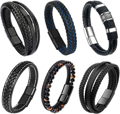 Classic Punk Wristband Set, Leather Stackable Bracelets with Studs for Daily Alternative Outfits in Saudi Arabia