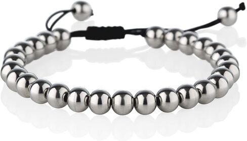 namana Bead Bracelets for Men with Metal Beads on an Adjustable Black Cord, Adjustable Stainless Steel Bracelets for Men, Jewelry for Men with a Gift Box in Kuwait