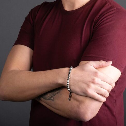 namana Bead Bracelets for Men with Metal Beads on an Adjustable Black Cord, Adjustable Stainless Steel Bracelets for Men, Jewelry for Men with a Gift Box in Kuwait