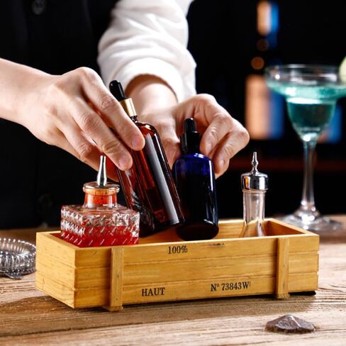 PRETYZOOM Rustic Wooden Bar Wine Tool Organizer Box 8.66X3.54X1.96 Inches Handmade Storage Case for Cocktail Utensils and Bitters Bottles in Saudi Arabia