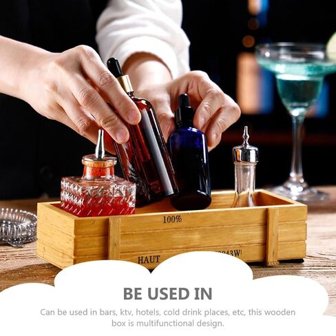 PRETYZOOM Rustic Wooden Bar Wine Tool Organizer Box 8.66X3.54X1.96 Inches Handmade Storage Case for Cocktail Utensils and Bitters Bottles in Saudi Arabia