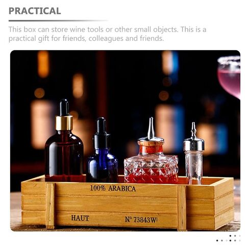 PRETYZOOM Rustic Wooden Bar Wine Tool Organizer Box 8.66X3.54X1.96 Inches Handmade Storage Case for Cocktail Utensils and Bitters Bottles in Saudi Arabia