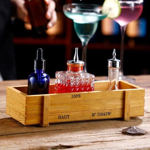 PRETYZOOM Rustic Wooden Bar Wine Tool Organizer Box 8.66X3.54X1.96 Inches Handmade Storage Case for Cocktail Utensils and Bitters Bottles in Saudi Arabia