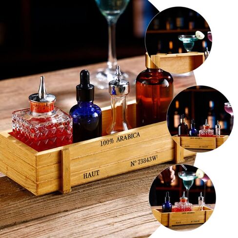 PRETYZOOM Rustic Wooden Bar Wine Tool Organizer Box 8.66X3.54X1.96 Inches Handmade Storage Case for Cocktail Utensils and Bitters Bottles in Saudi Arabia
