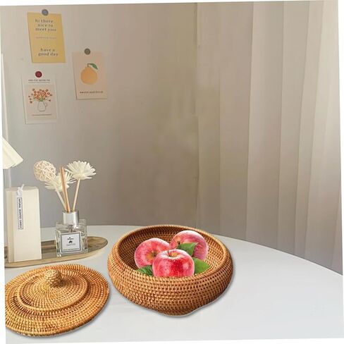 Wicker Storage Basket With Lid,Round Rattan Box with Lid, 8.7x4 Inch Rattan Basket, Hand-Woven Round Woven Basket, Desktop Decorative Box for Home Farmhouse Kitchen in Saudi Arabia