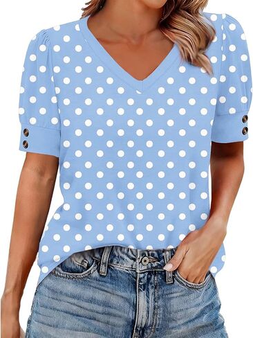 Womens Boho Tops Short Sleeve Button Crewneck Boho Print Pleated T Shirts 2026 Summer Loose Fit Blouses in Saudi Arabia