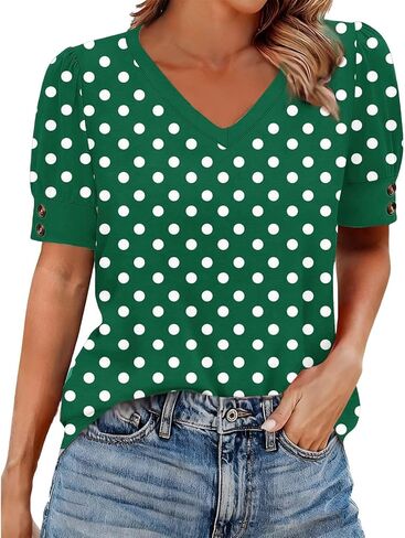 Womens Boho Tops Short Sleeve Button Crewneck Boho Print Pleated T Shirts 2026 Summer Loose Fit Blouses in Saudi Arabia