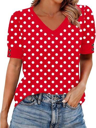 Womens Boho Tops Short Sleeve Button Crewneck Boho Print Pleated T Shirts 2026 Summer Loose Fit Blouses in Saudi Arabia
