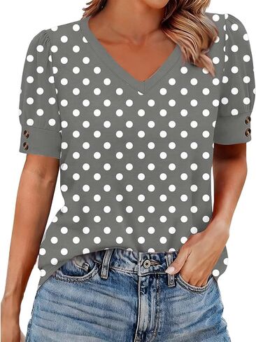 Womens Boho Tops Short Sleeve Button Crewneck Boho Print Pleated T Shirts 2026 Summer Loose Fit Blouses in Saudi Arabia