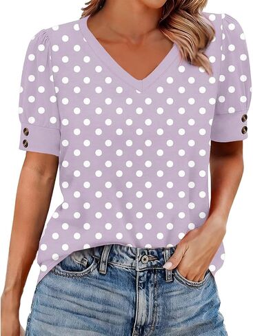 Womens Boho Tops Short Sleeve Button Crewneck Boho Print Pleated T Shirts 2026 Summer Loose Fit Blouses in Saudi Arabia