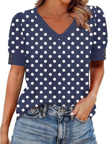 Womens Boho Tops Short Sleeve Button Crewneck Boho Print Pleated T Shirts 2026 Summer Loose Fit Blouses in Saudi Arabia