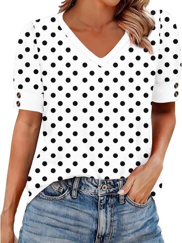 Womens Boho Tops Short Sleeve Button Crewneck Boho Print Pleated T Shirts 2026 Summer Loose Fit Blouses in Saudi Arabia