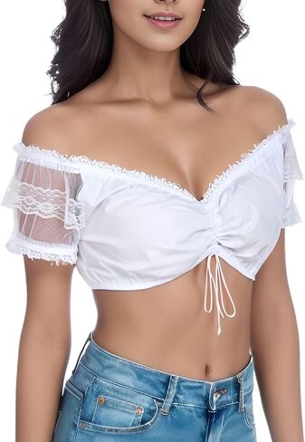 بلوزة نسائية من القطن Dirndl بأكمام قصيرة قميص قصير ألماني ناعم قميص مهرجان أكتوبر قميص صيفي بافاري in Kuwait