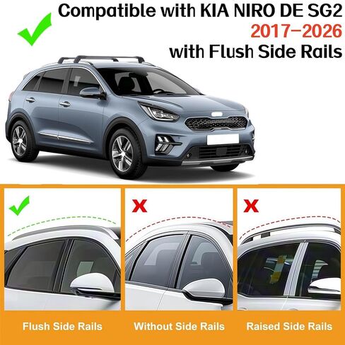 SYDSZ Cross Bar Roof Rack Fit for KIA NIRO DE SG2 2017 2018 2019 2020 2021 2022 2023 2024 2025 2026, Flush Side Rails, Heavy Duty Aluminum Roof Cross Bars Rooftop Luggage Rack in Kuwait