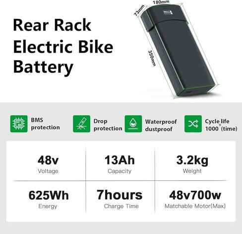 Yose Power 48V 13Ah Electric Bike Battery Pack for 750W 500W 350W 300W 250W Motor Electric Bicycle and Tricycle Battery for Rack/Rear Frame Replace for Pedego Without Charger in Saudi Arabia
