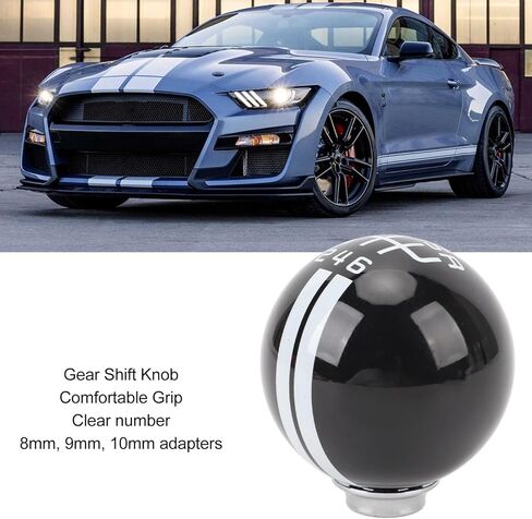 مقبض تحول طراز AMAKO Shelby GT500، مع 3 محولات، قبضة مريحة لرافعة تحويل 6 سرعات، مقبض كروي دائري، متوافق مع المركبات المختلفة بما في ذلك Ford Mustang 1967 إلى 2018 (أسود وأبيض) in Kuwait