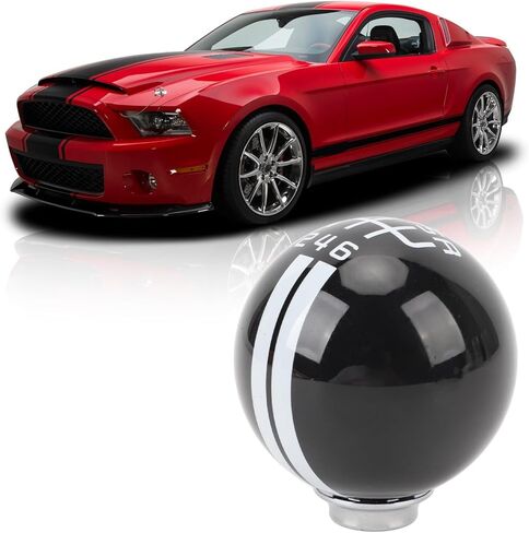 مقبض تحول طراز AMAKO Shelby GT500، مع 3 محولات، قبضة مريحة لرافعة تحويل 6 سرعات، مقبض كروي دائري، متوافق مع المركبات المختلفة بما في ذلك Ford Mustang 1967 إلى 2018 (أسود وأبيض) in Kuwait