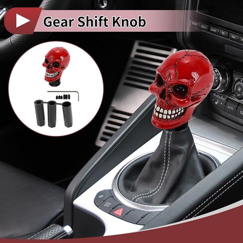 8.7cm Skull Shift Knob Universal Gear Shifter Knob Resin Stick Shifter Lever Knob for Automatic and Manual Vehicle with 3 Adapter Red 1 Set in Saudi Arabia