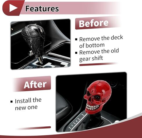 8.7cm Skull Shift Knob Universal Gear Shifter Knob Resin Stick Shifter Lever Knob for Automatic and Manual Vehicle with 3 Adapter Red 1 Set in Saudi Arabia