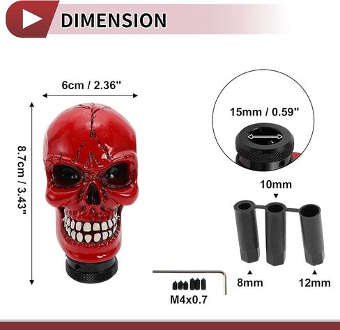 8.7cm Skull Shift Knob Universal Gear Shifter Knob Resin Stick Shifter Lever Knob for Automatic and Manual Vehicle with 3 Adapter Red 1 Set in Saudi Arabia