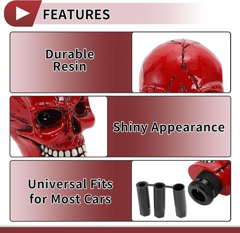 8.7cm Skull Shift Knob Universal Gear Shifter Knob Resin Stick Shifter Lever Knob for Automatic and Manual Vehicle with 3 Adapter Red 1 Set in Saudi Arabia