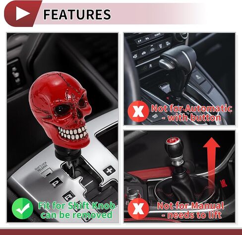 8.7cm Skull Shift Knob Universal Gear Shifter Knob Resin Stick Shifter Lever Knob for Automatic and Manual Vehicle with 3 Adapter Red 1 Set in Saudi Arabia