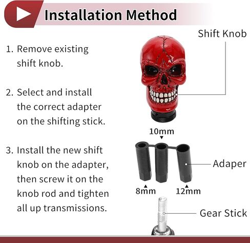 8.7cm Skull Shift Knob Universal Gear Shifter Knob Resin Stick Shifter Lever Knob for Automatic and Manual Vehicle with 3 Adapter Red 1 Set in Saudi Arabia