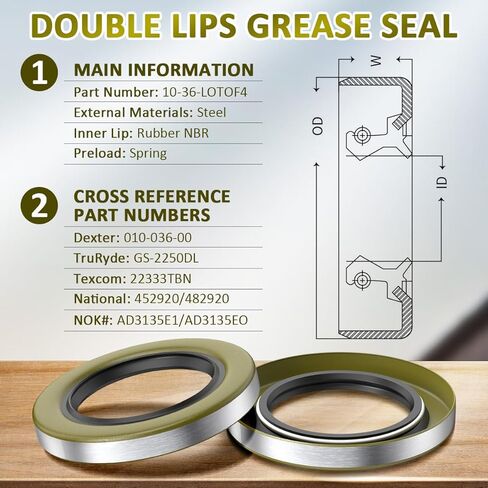 4 Pcs 010-036-00 Double Lip Seals 2.250'' * 3.371'' for Dexter Texcom Axle Replaces 01003600 10-36 22333TB Trailer Hub Wheel Grease Seal 5200-7000lb Trailer Axles D42 in Kuwait