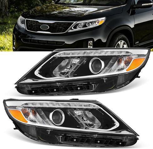 مجموعة المصابيح الأمامية LED متوافقة مع 2014 2015 Kia Sorento غطاء أسود شفاف، جانب الركاب والسائق in Kuwait