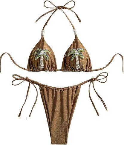 SOLY HUX Women's Tropical Cheeky Swimsuits Vintage Halter String Triangle Bikini Set Bathing Suits Beachwear in Saudi Arabia