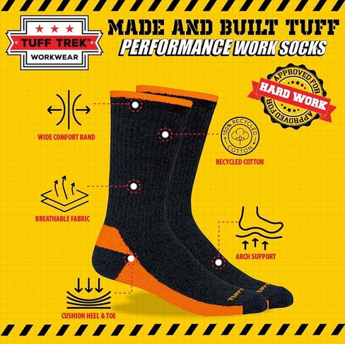 Men’s Heavy Cushion Work Crew Socks – Moisture Wicking, Reinforced Heel & Toe, Boot Socks (10-Pack, Size 10–13) in Saudi Arabia