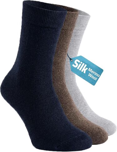 Men’s Merino Wool & Silk Blend Crew Socks — Winter Warm Boot Dress Socks, Soft Breathable Everyday Comfort 3-Pack in Saudi Arabia