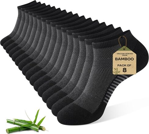 Ankle Socks for Men, Bamboo Socks Running Athletic Cushioned Moisture Wicking Low Cut Reinforced, 8 Pairs in Saudi Arabia