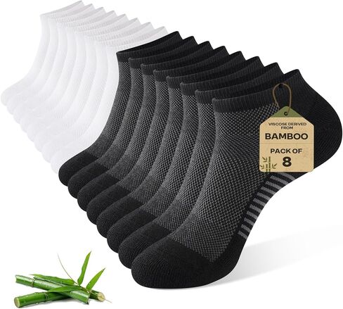 Ankle Socks for Men, Bamboo Socks Running Athletic Cushioned Moisture Wicking Low Cut Reinforced, 8 Pairs in Saudi Arabia